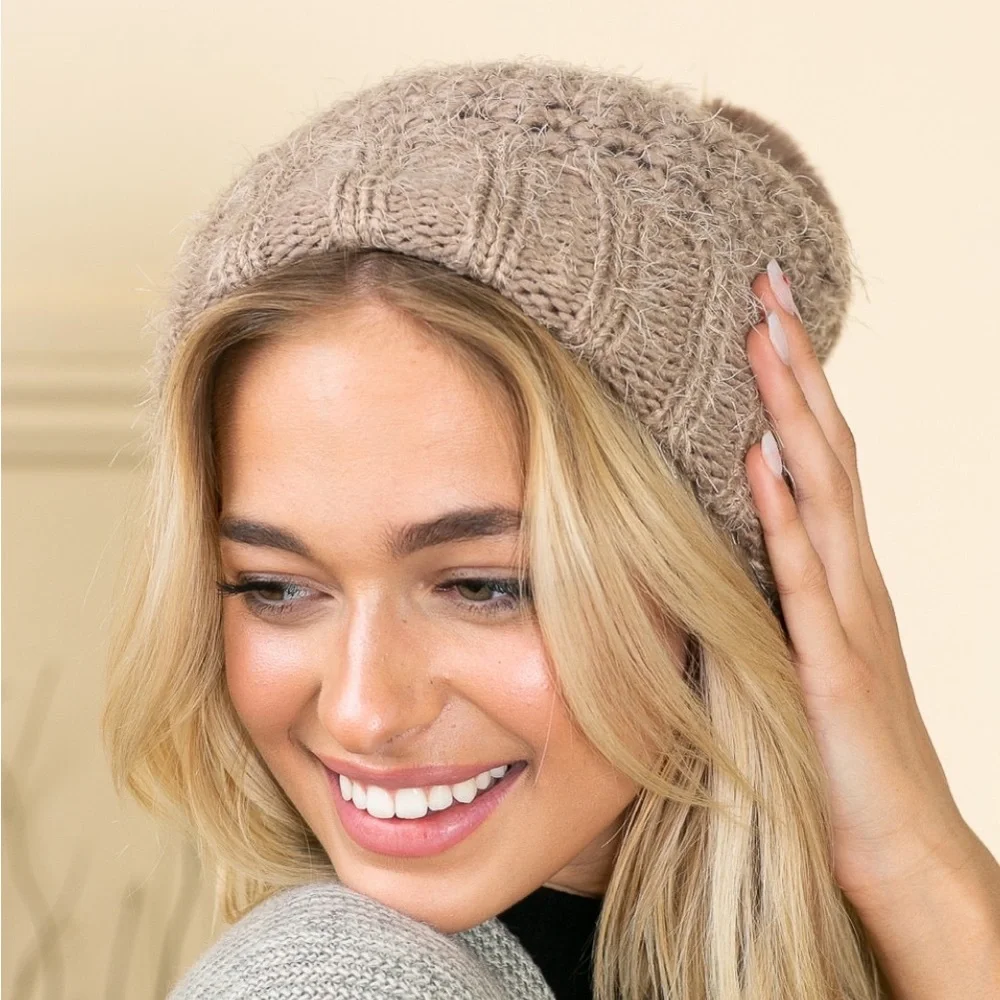 Taupe Ribbed Slouchy Fall Beanie - Picture 2 of 6